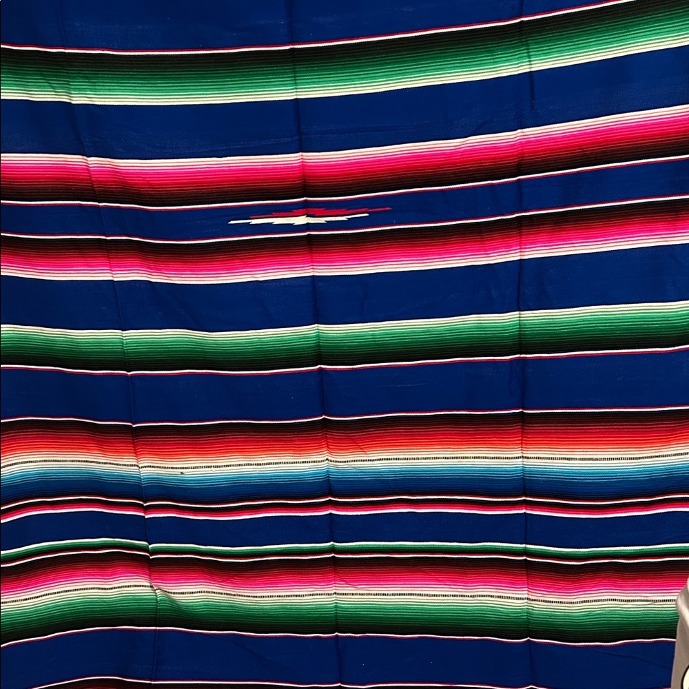 Mexican Serape Vibrant Multi-Colored 84 L X 60 1/2 Full Size Blanket Fringes - Picture 10 of 14